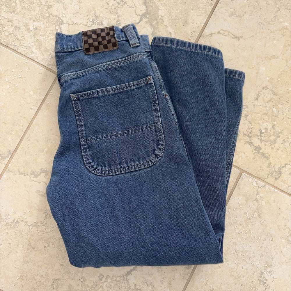 Vans Men's Blue Denim Loose Fit Jeans 5-Pocket Zip Closure Logo Size 29 Skate